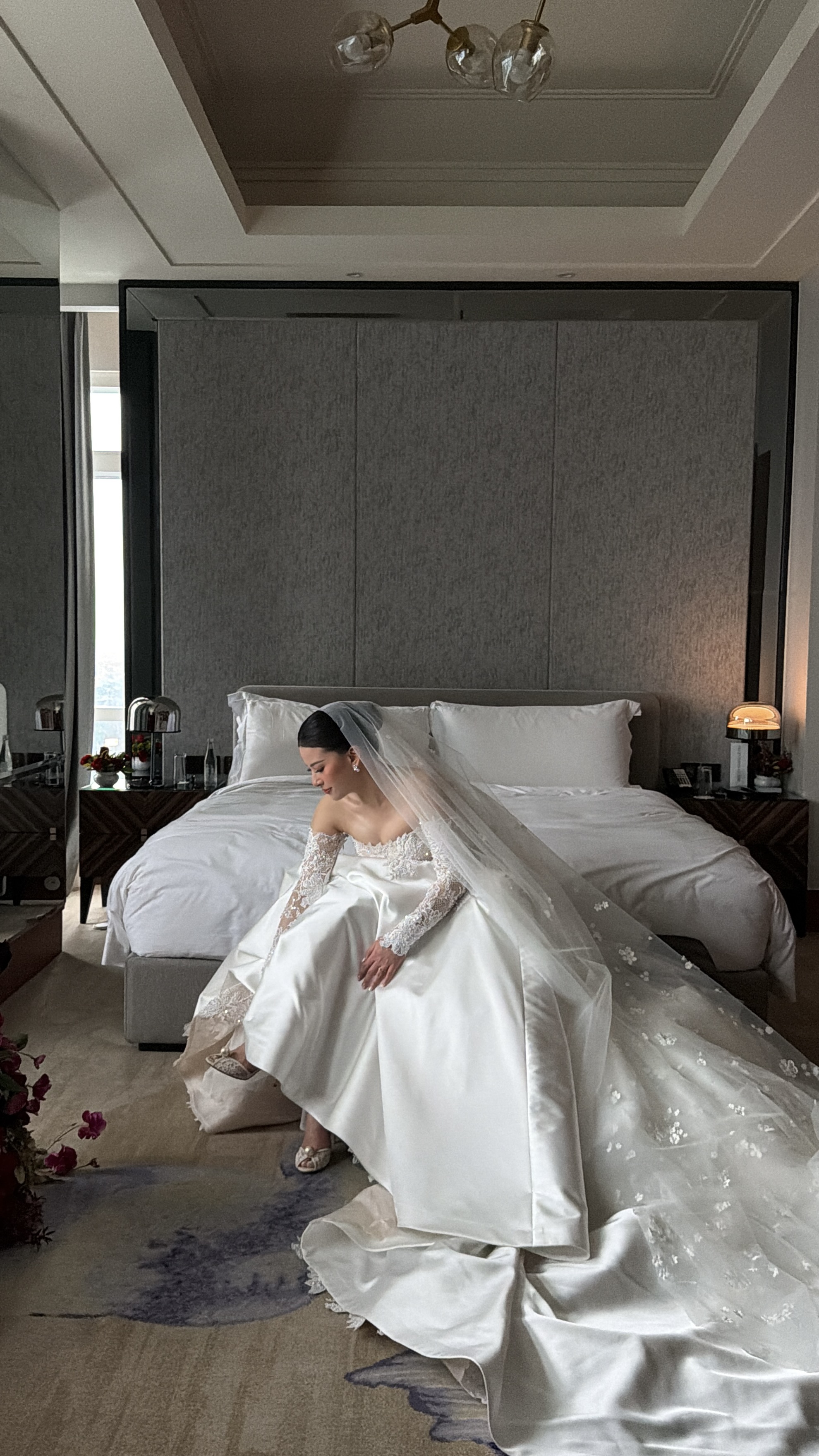 Bride getting ready in a luxury suite